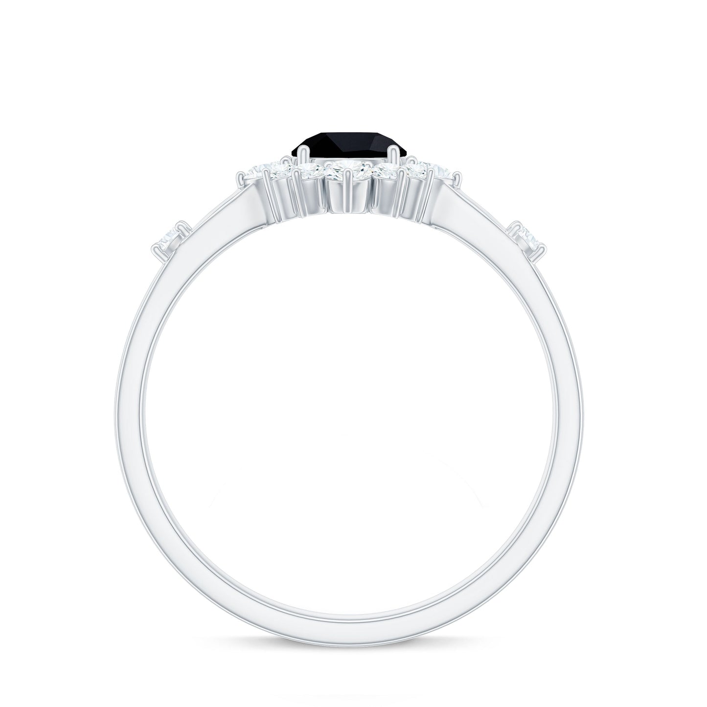 Certified Genuine 5mm Black Onyx Halo Ring with Diamond