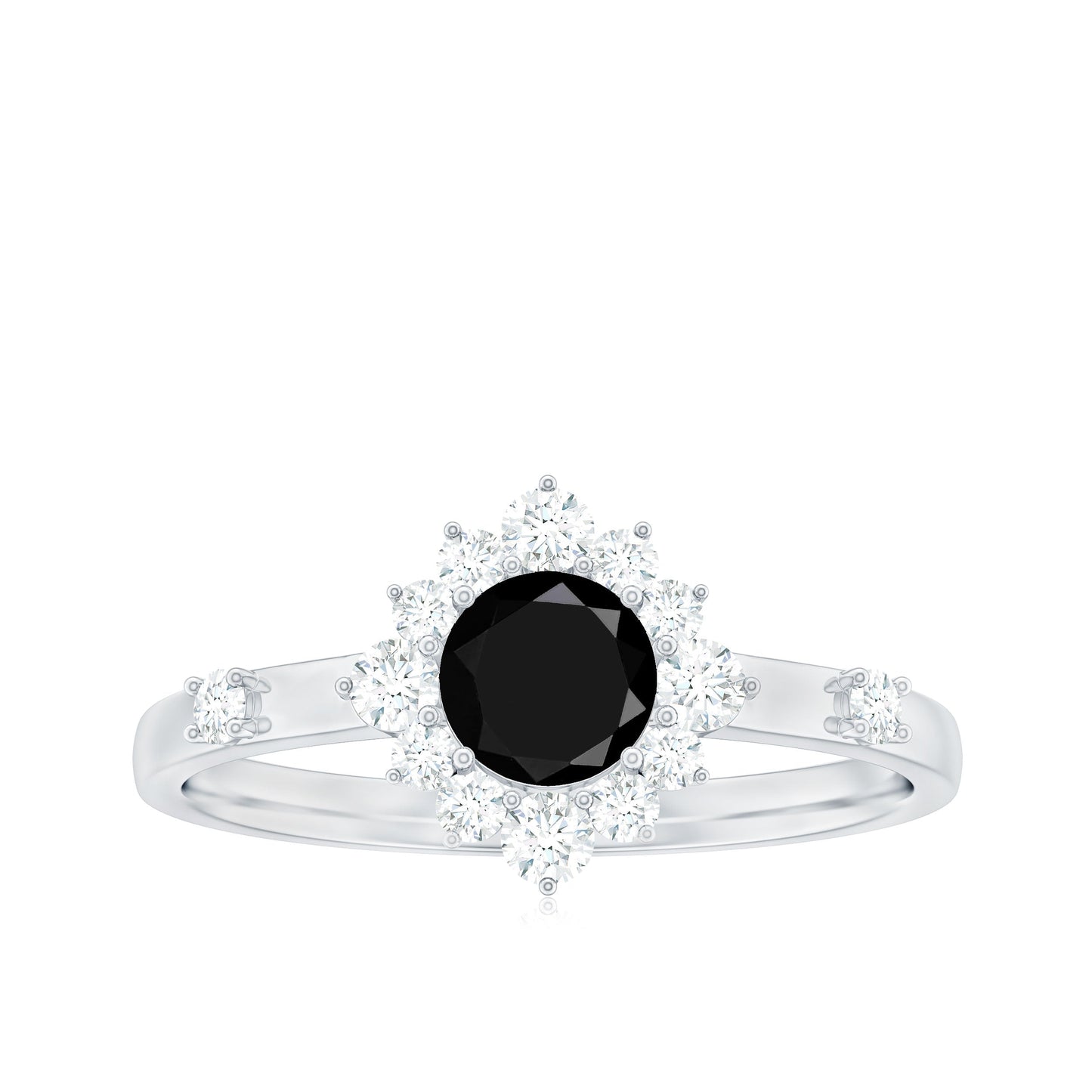Certified Genuine 5mm Black Onyx Halo Ring with Diamond