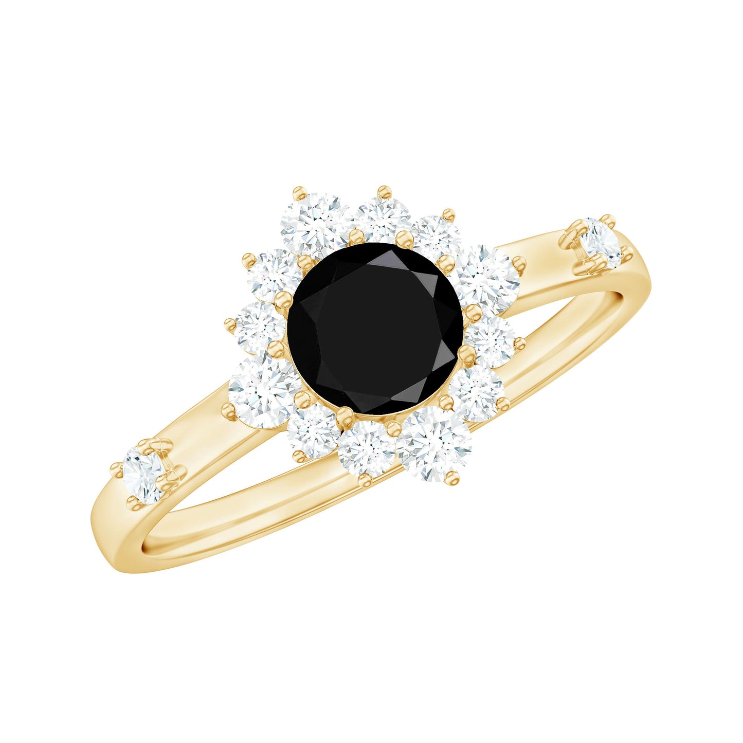 Certified Genuine 5mm Black Onyx Halo Ring with Diamond
