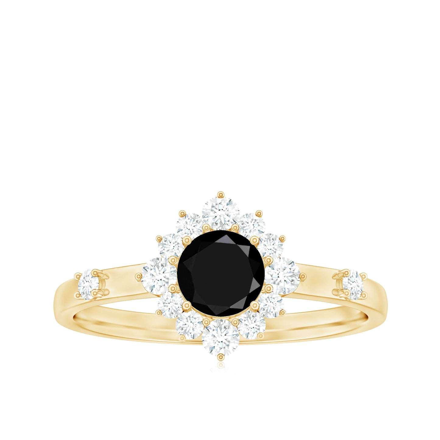 Certified Genuine 5mm Black Onyx Halo Ring with Diamond