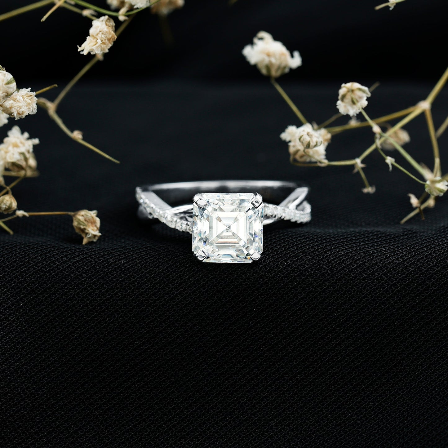 3.50 CT Asscher Cut Zircon Solitaire Engagement Ring in Infinity Shank