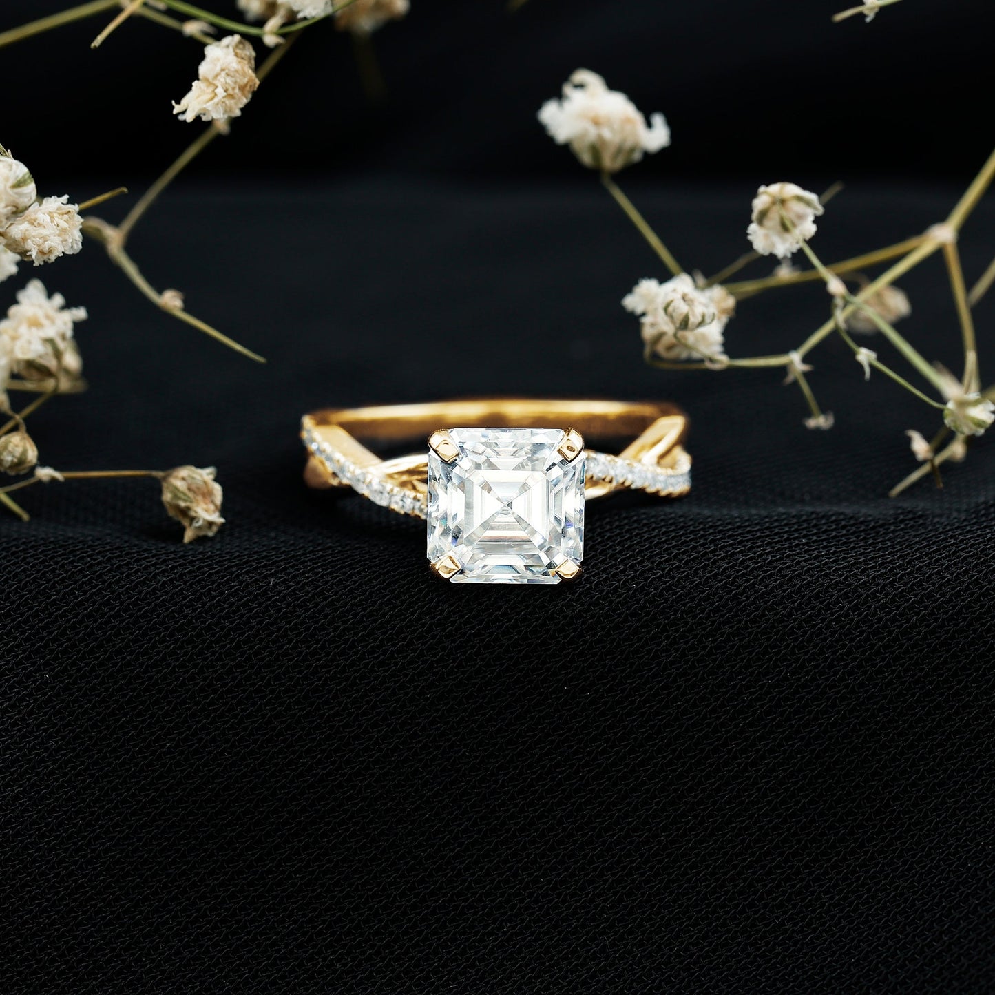 3.50 CT Asscher Cut Zircon Solitaire Engagement Ring in Infinity Shank