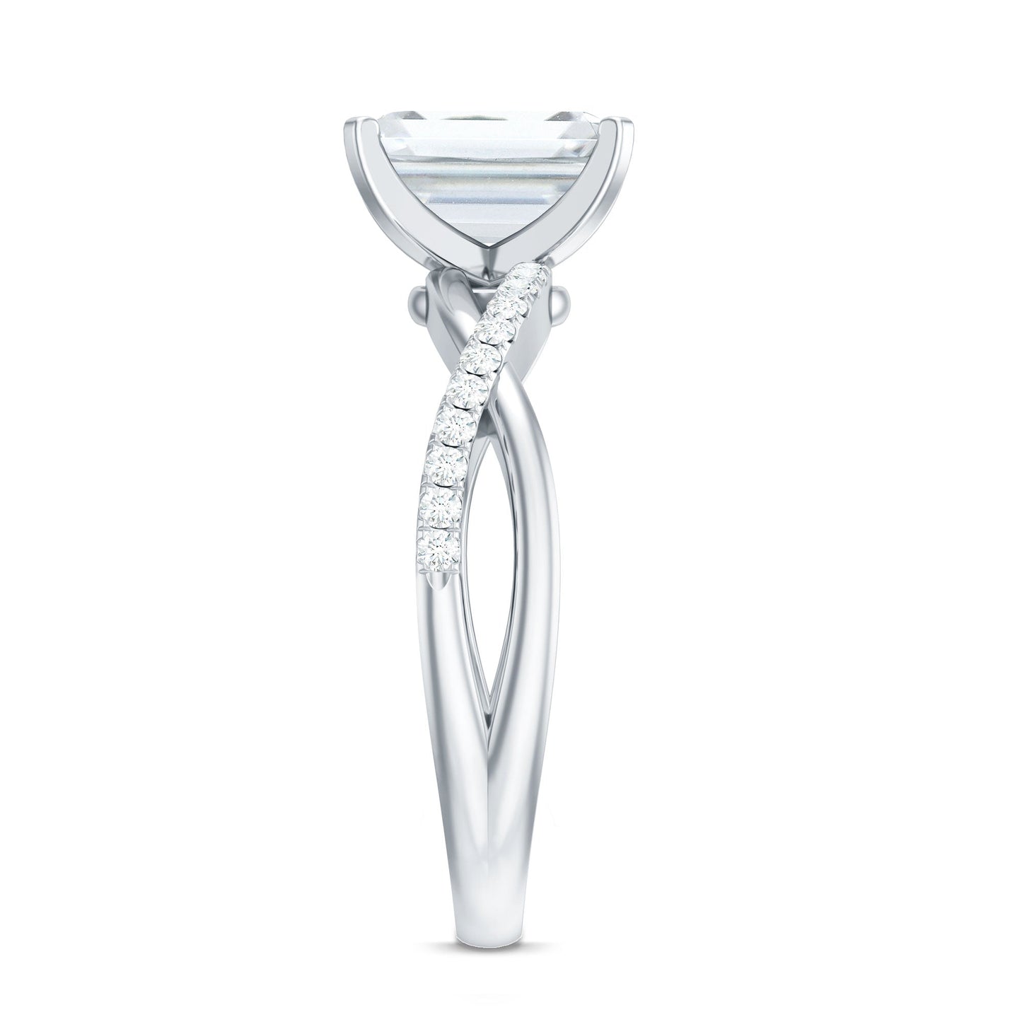 Emerald Cut Zircon Solitaire Ring in Infinity Shank