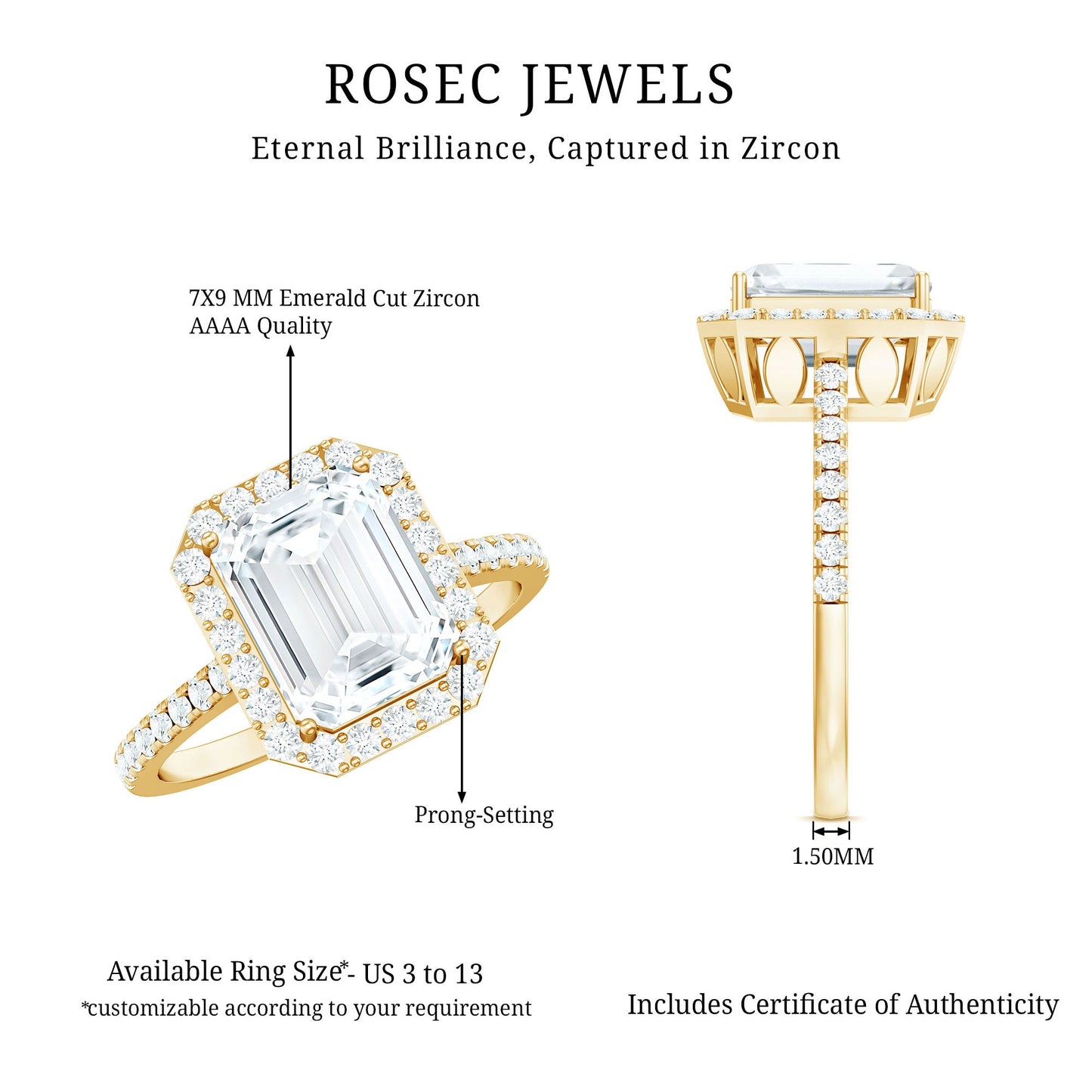 4.75 CT Octagon Cut Zircon Classic Engagement Ring