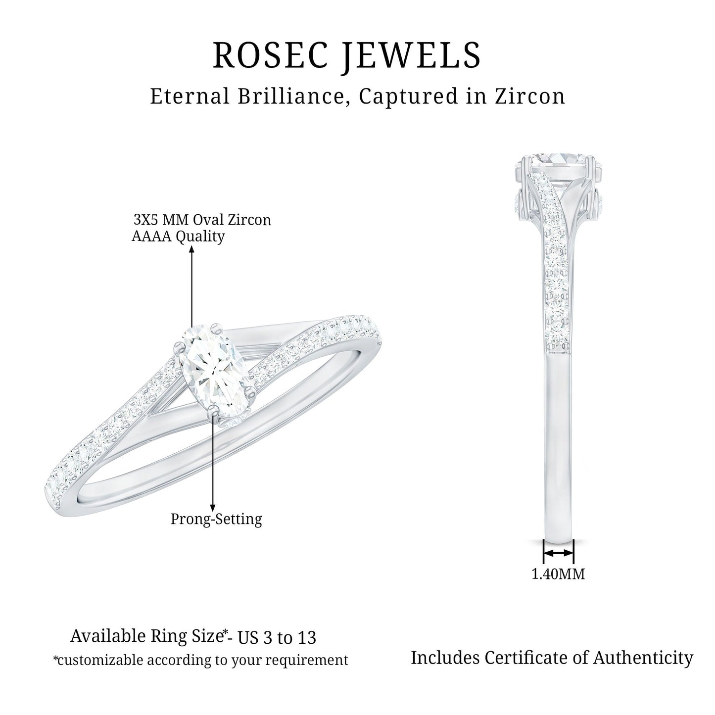 Minimal Split Shank Oval Simulated Diamond Engagement Ring