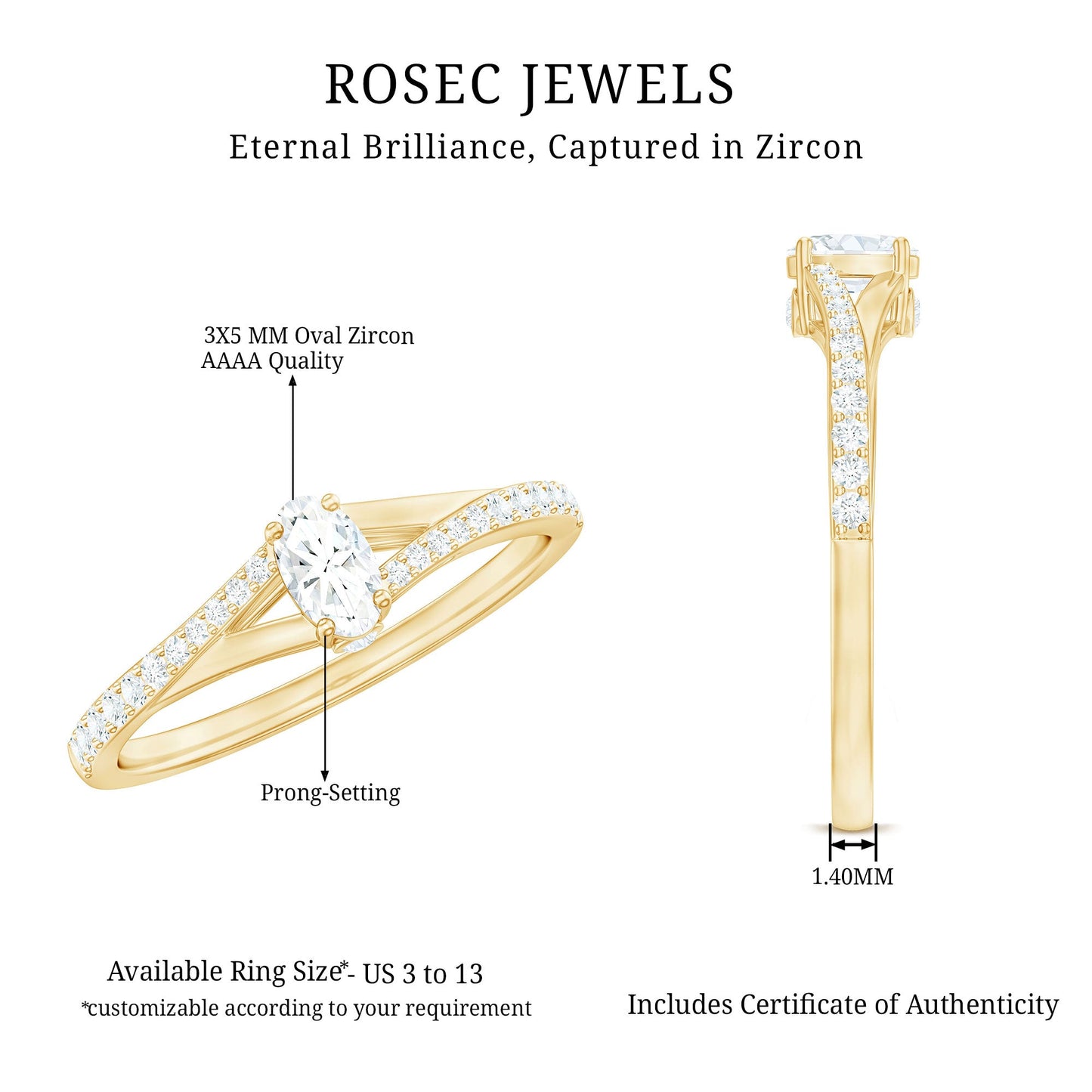 Minimal Split Shank Oval Simulated Diamond Engagement Ring