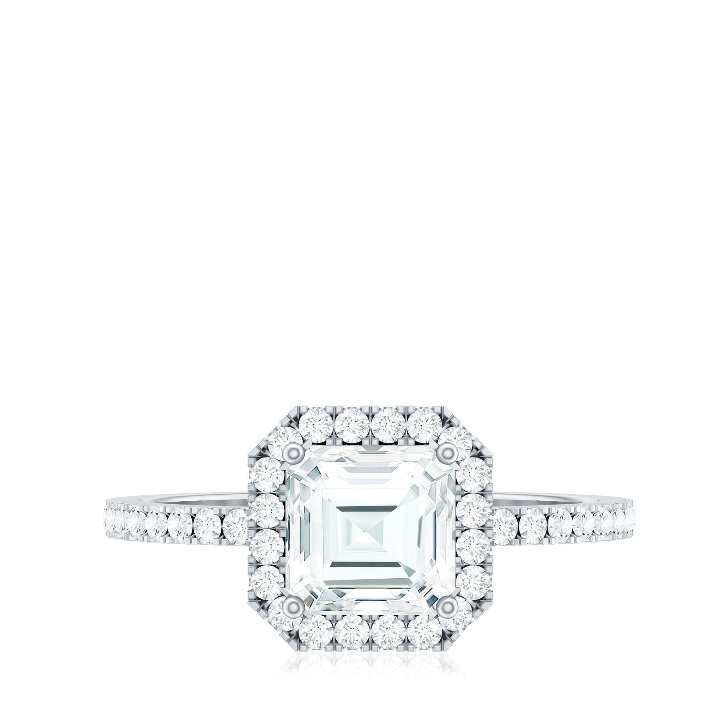 2.25 CT Asscher Cut Zircon Halo Engagement Ring in Gold
