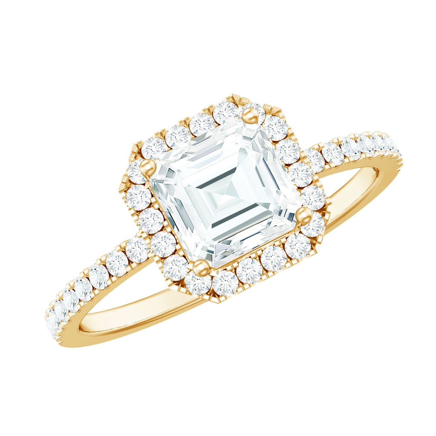 2.25 CT Asscher Cut Zircon Halo Engagement Ring in Gold