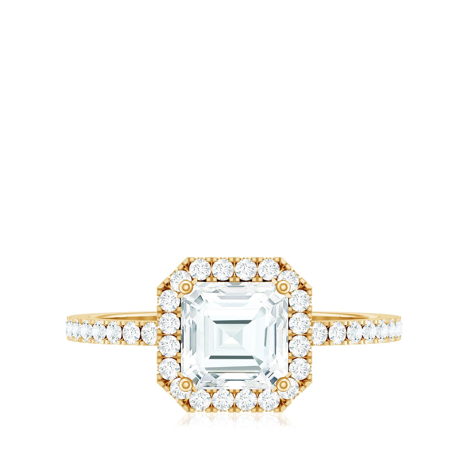 2.25 CT Asscher Cut Zircon Halo Engagement Ring in Gold