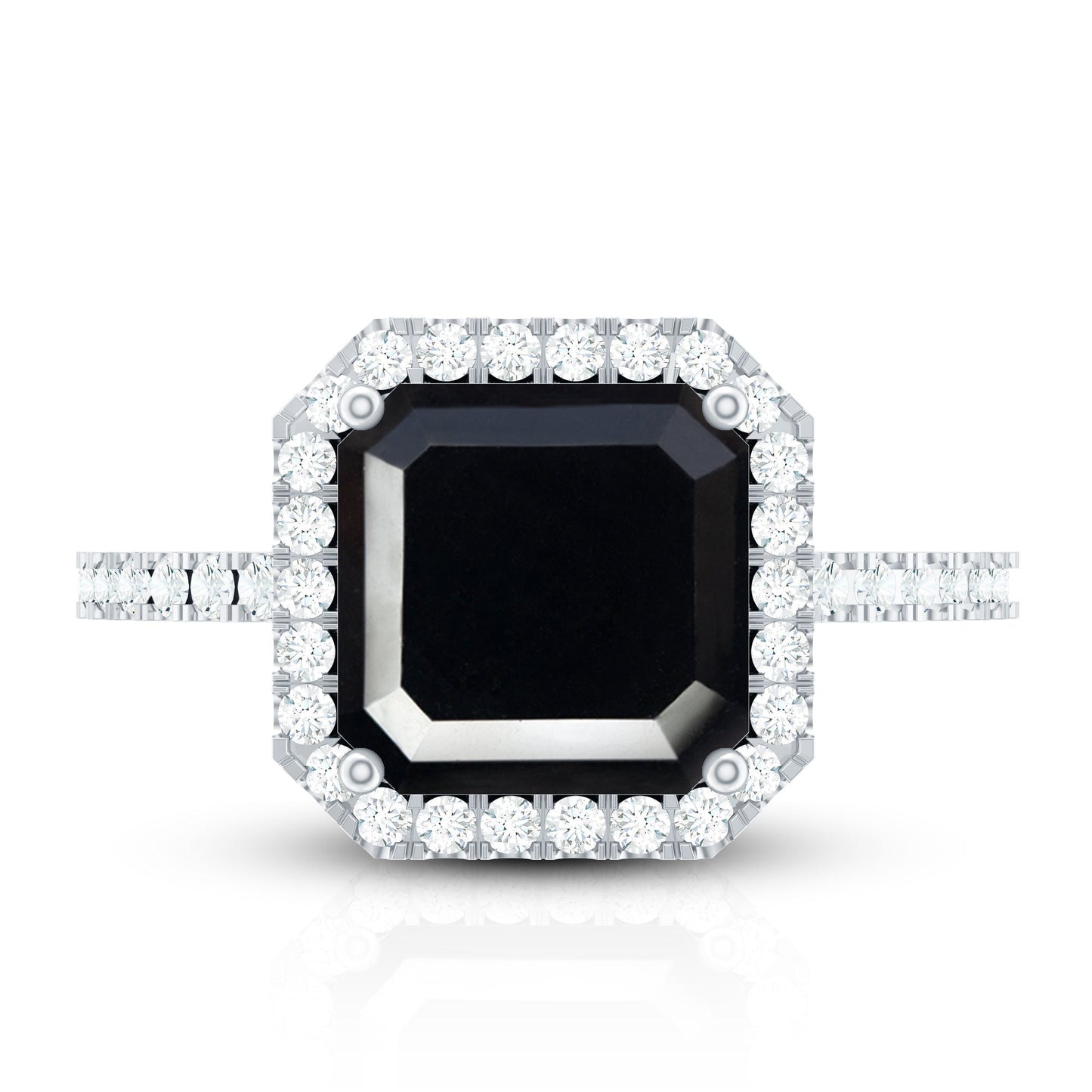 8mm Asscher Cut Black Onyx Halo Engagement Ring with Diamond