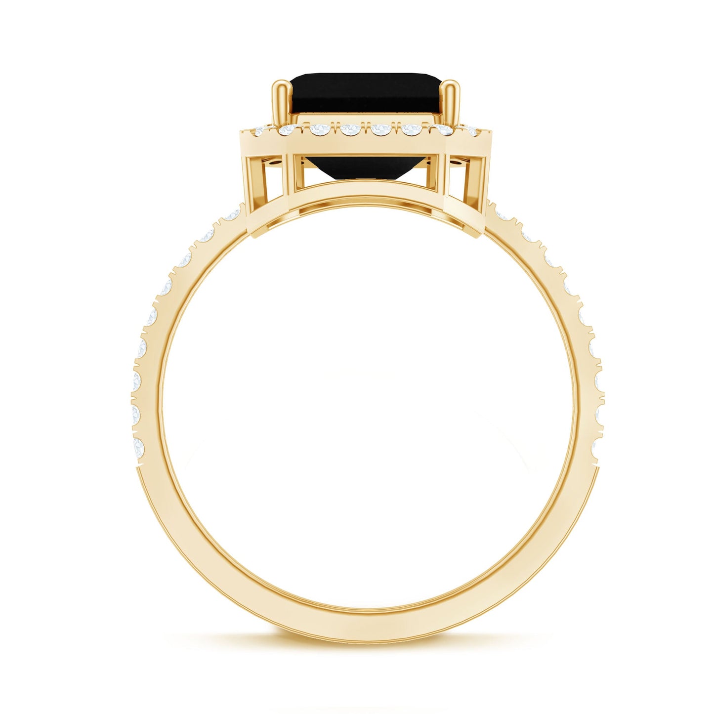 8mm Asscher Cut Black Onyx Halo Engagement Ring with Diamond