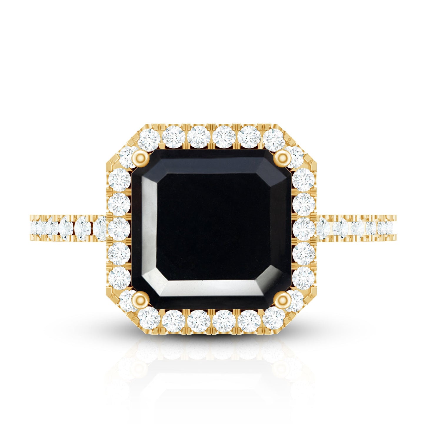 8mm Asscher Cut Black Onyx Halo Engagement Ring with Diamond