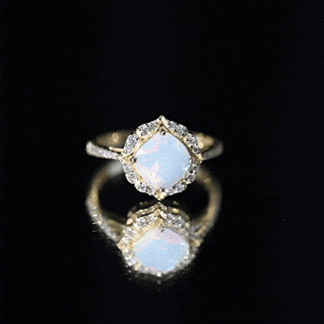 Certified Real 8mm Opalescent Vintage Inspired Engagement Ring with Diamond Halo