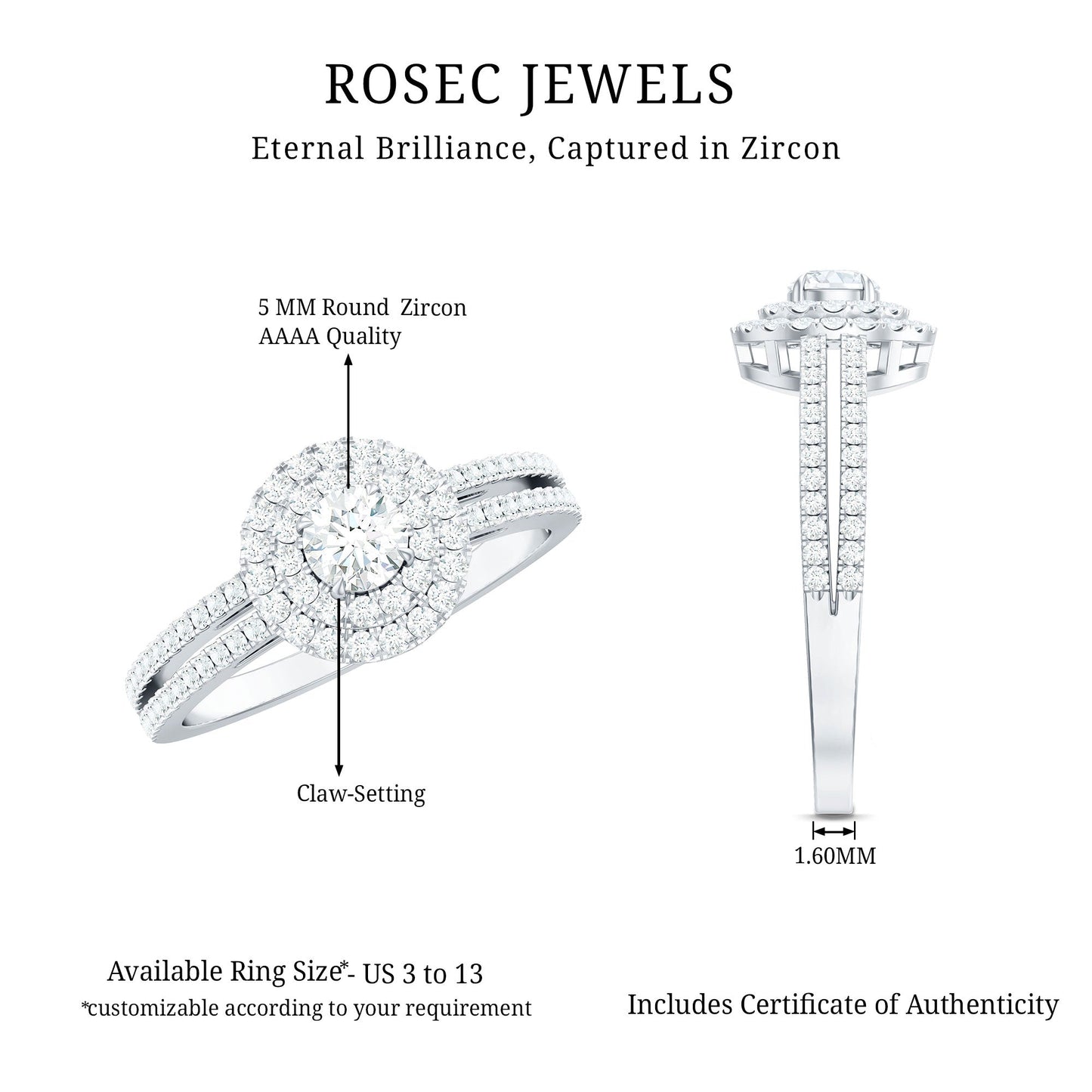 1 CT Round Cubic Zirconia Double Halo Engagement Ring