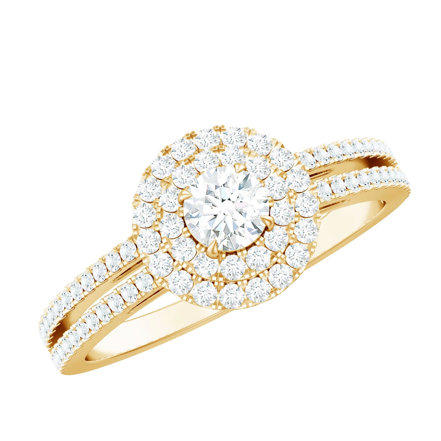1 CT Round Cubic Zirconia Double Halo Engagement Ring