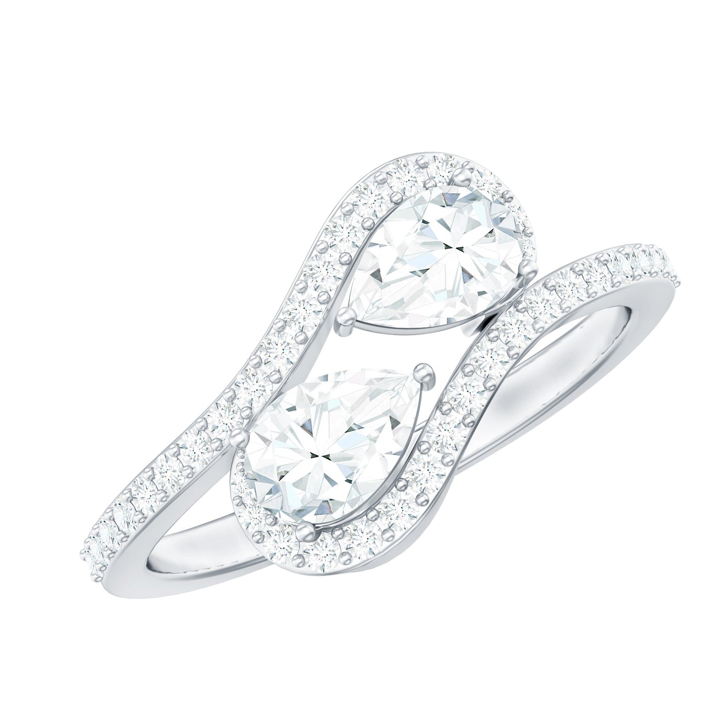 2.5 CT Pear Cut Two Stone Zircon Bypass Engagement Ring