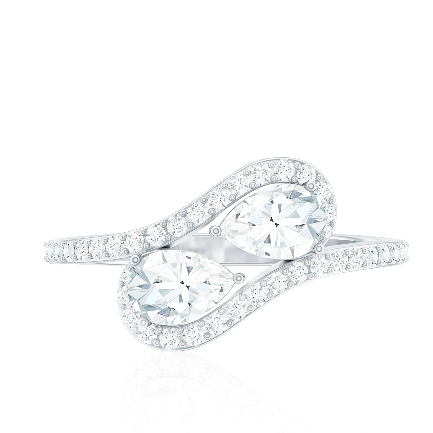2.5 CT Pear Cut Two Stone Zircon Bypass Engagement Ring