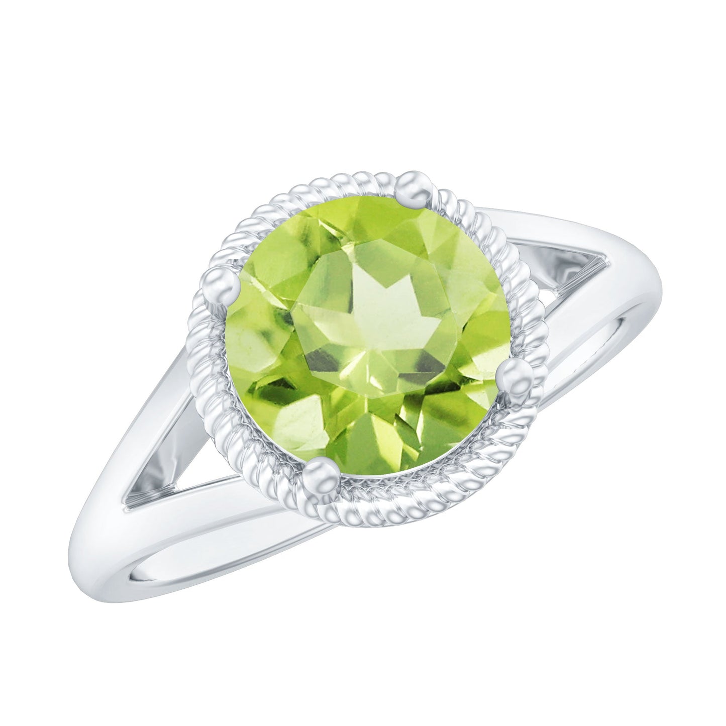 Natural 2 Carat Peridot Solitaire Engagement Ring with Split Shank