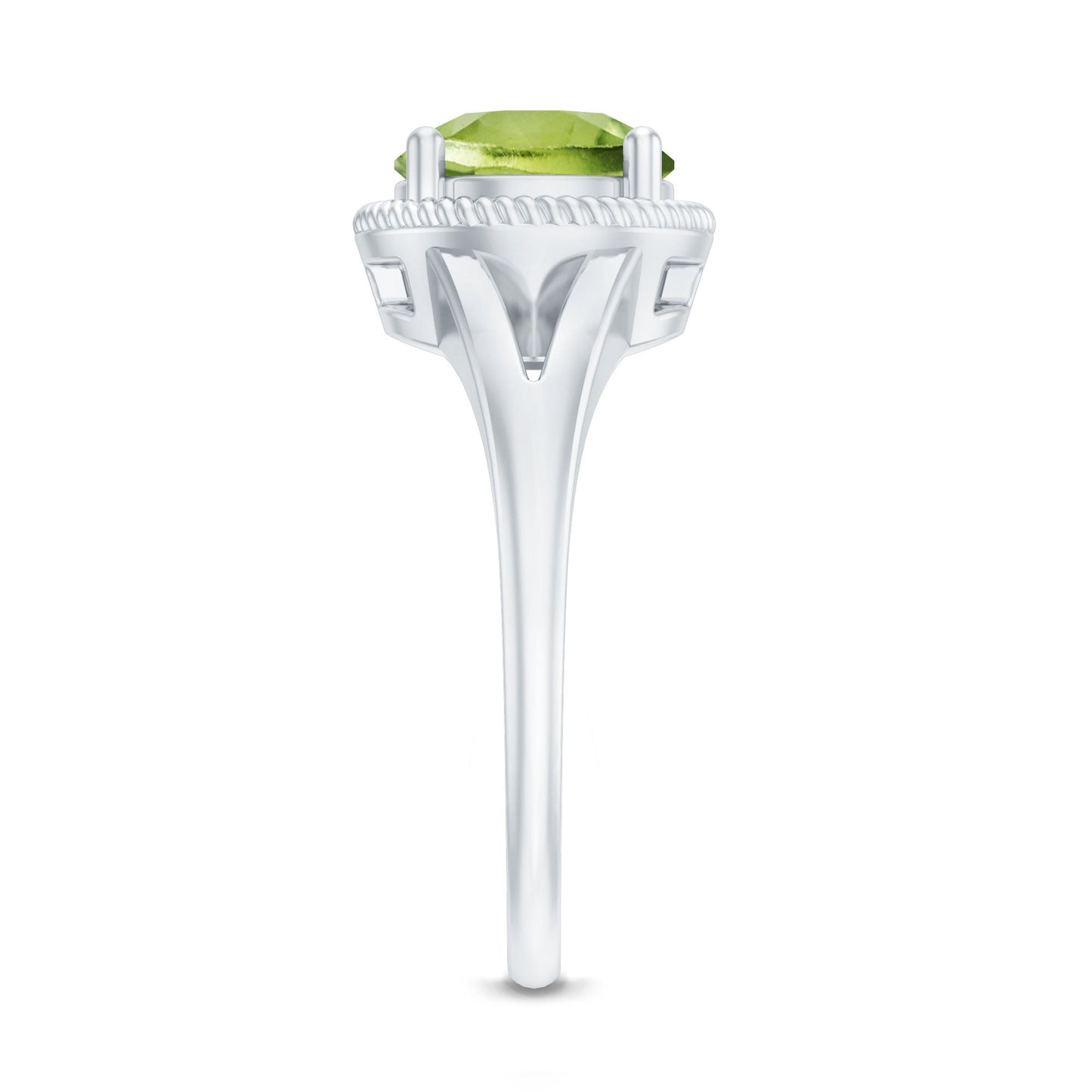 Natural 2 Carat Peridot Solitaire Engagement Ring with Split Shank