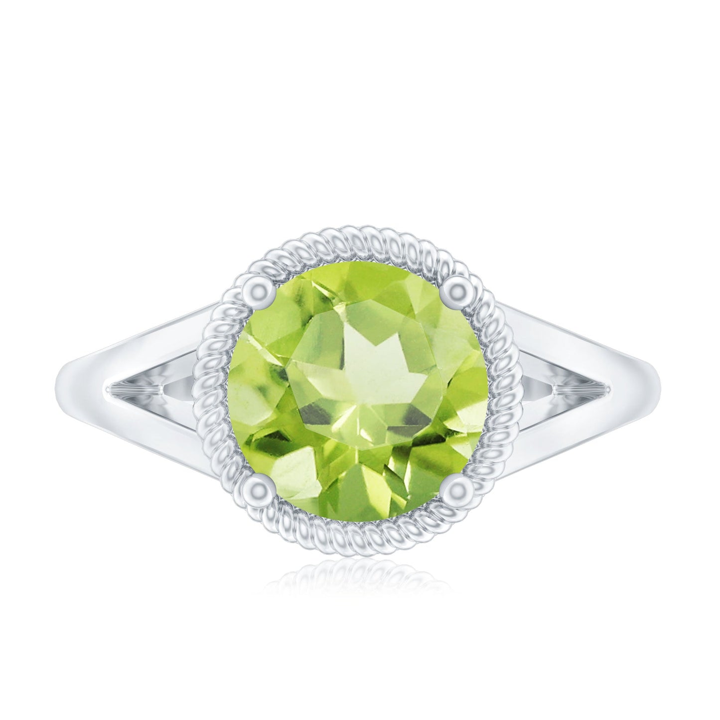 Natural 2 Carat Peridot Solitaire Engagement Ring with Split Shank