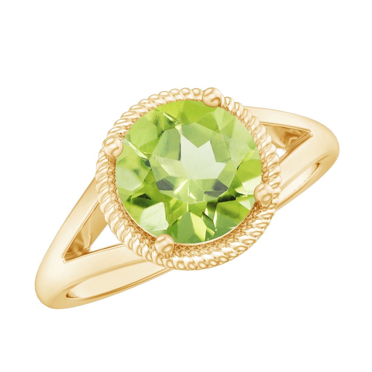 Natural 2 Carat Peridot Solitaire Engagement Ring with Split Shank