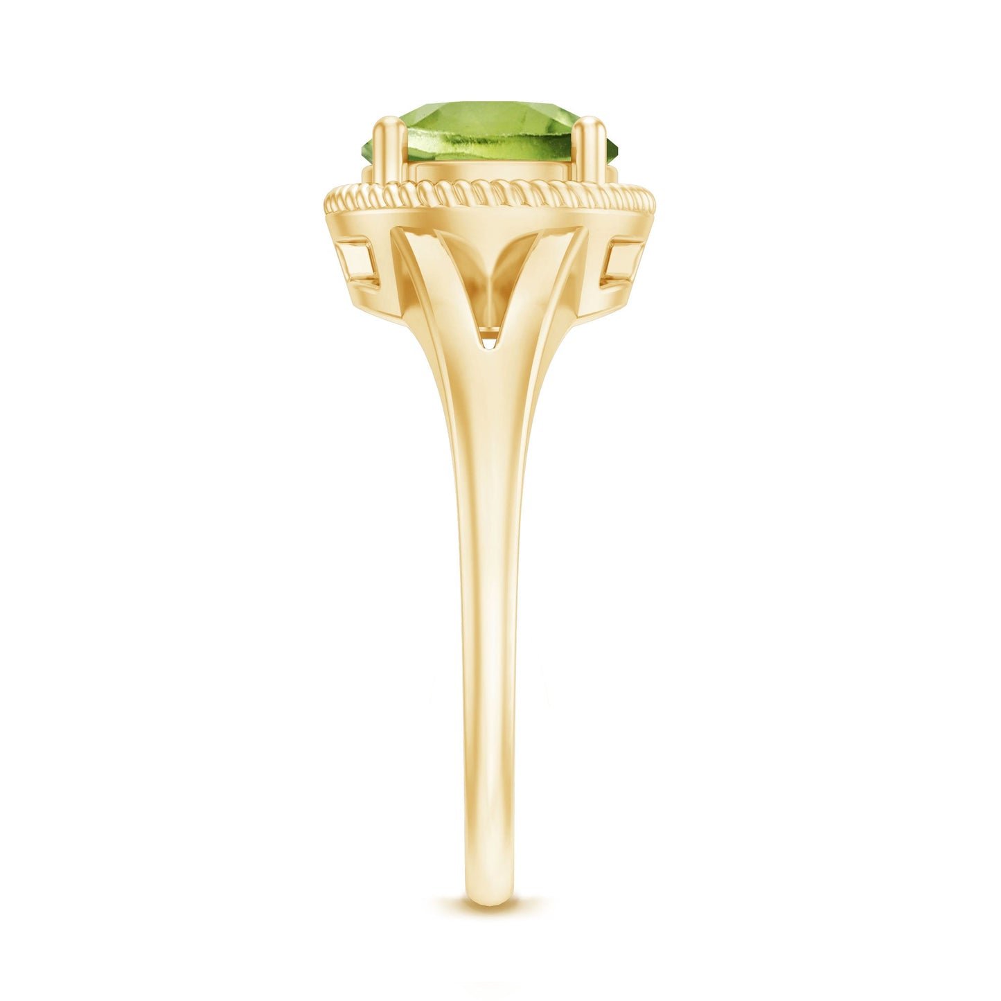 Natural 2 Carat Peridot Solitaire Engagement Ring with Split Shank