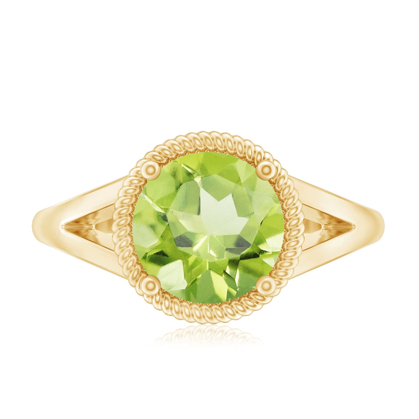 Natural 2 Carat Peridot Solitaire Engagement Ring with Split Shank