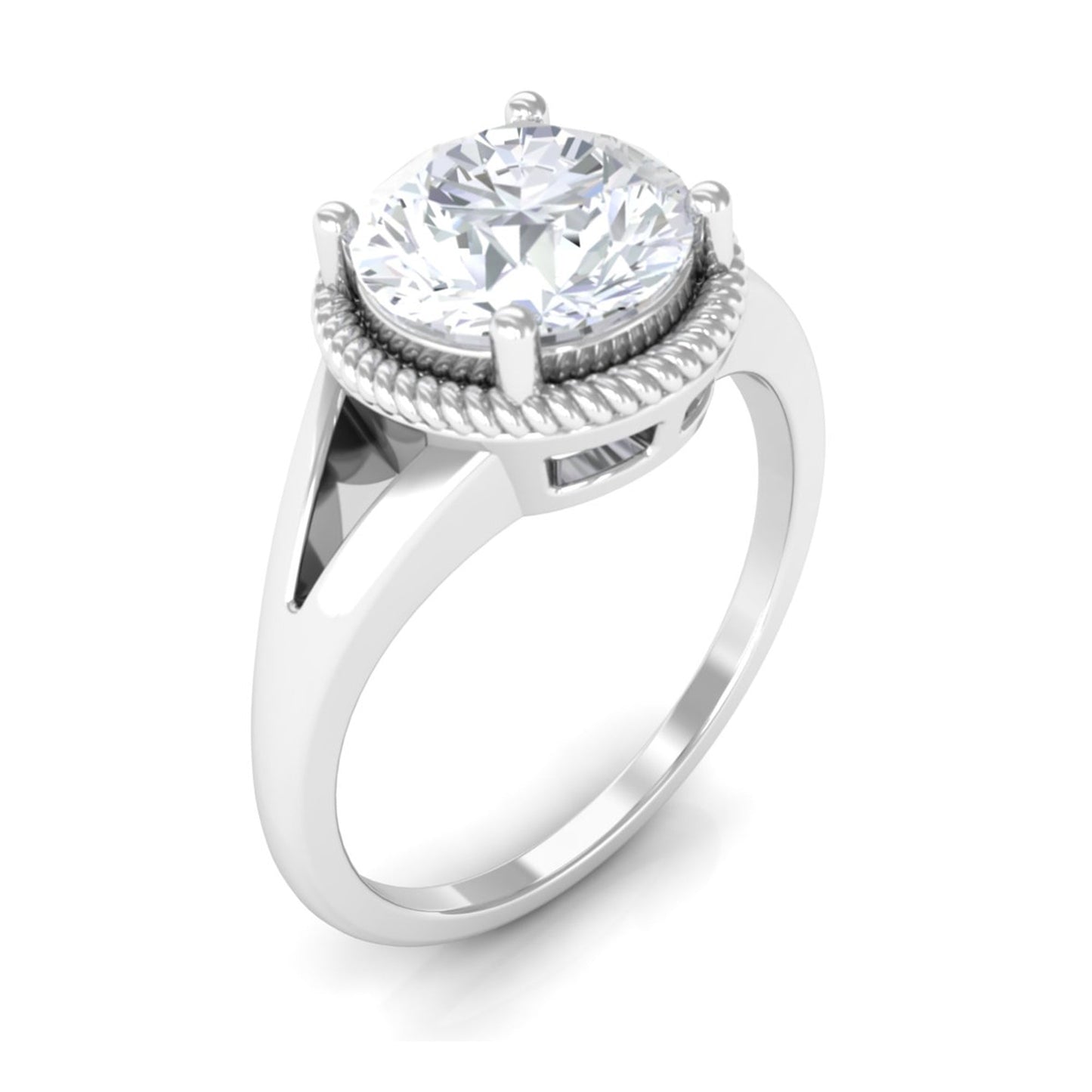 2 Carat Round Cubic Zirconia Solitaire Engagement Ring in Split Shank