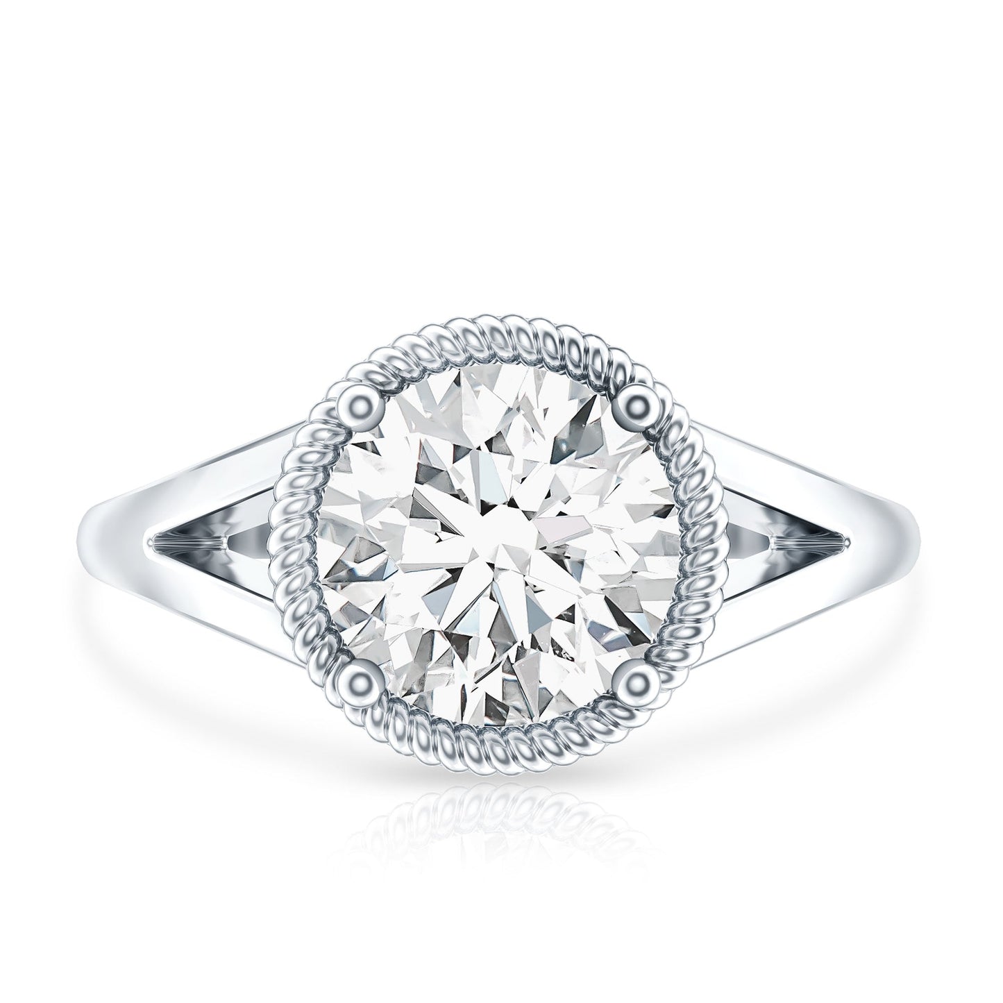 2 Carat Round Cubic Zirconia Solitaire Engagement Ring in Split Shank