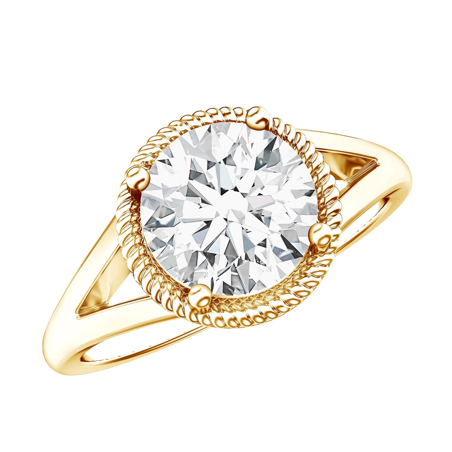 2 Carat Round Cubic Zirconia Solitaire Engagement Ring in Split Shank