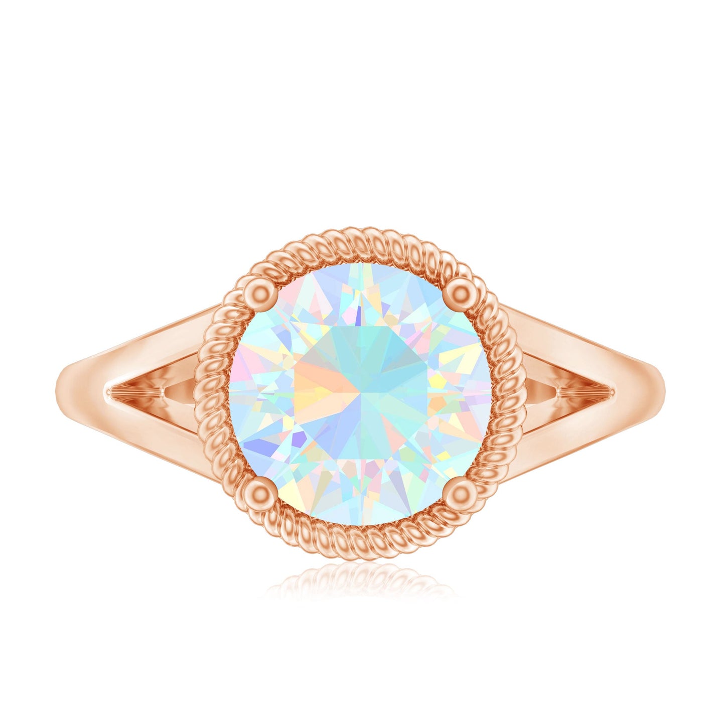 Certified Real 8 mm Round Ethiopian Opal Split Shank Engagement Ring with Twisted Rope