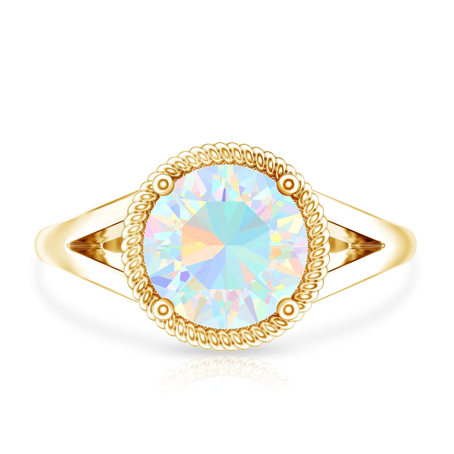 Certified Real 8 mm Round Ethiopian Opal Split Shank Engagement Ring with Twisted Rope