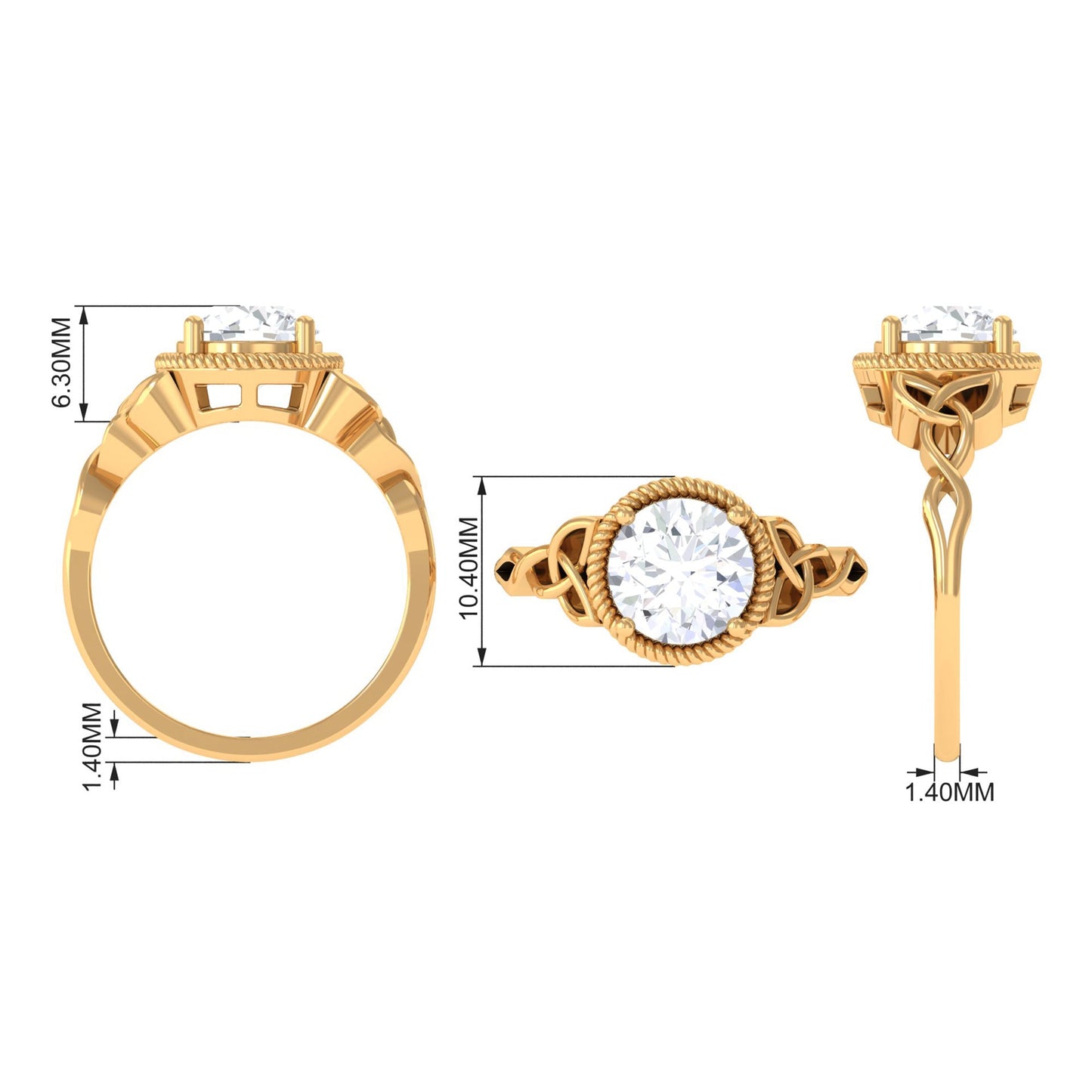 2 Carat Round Cut Cubic Zirconia Celtic Engagement Ring