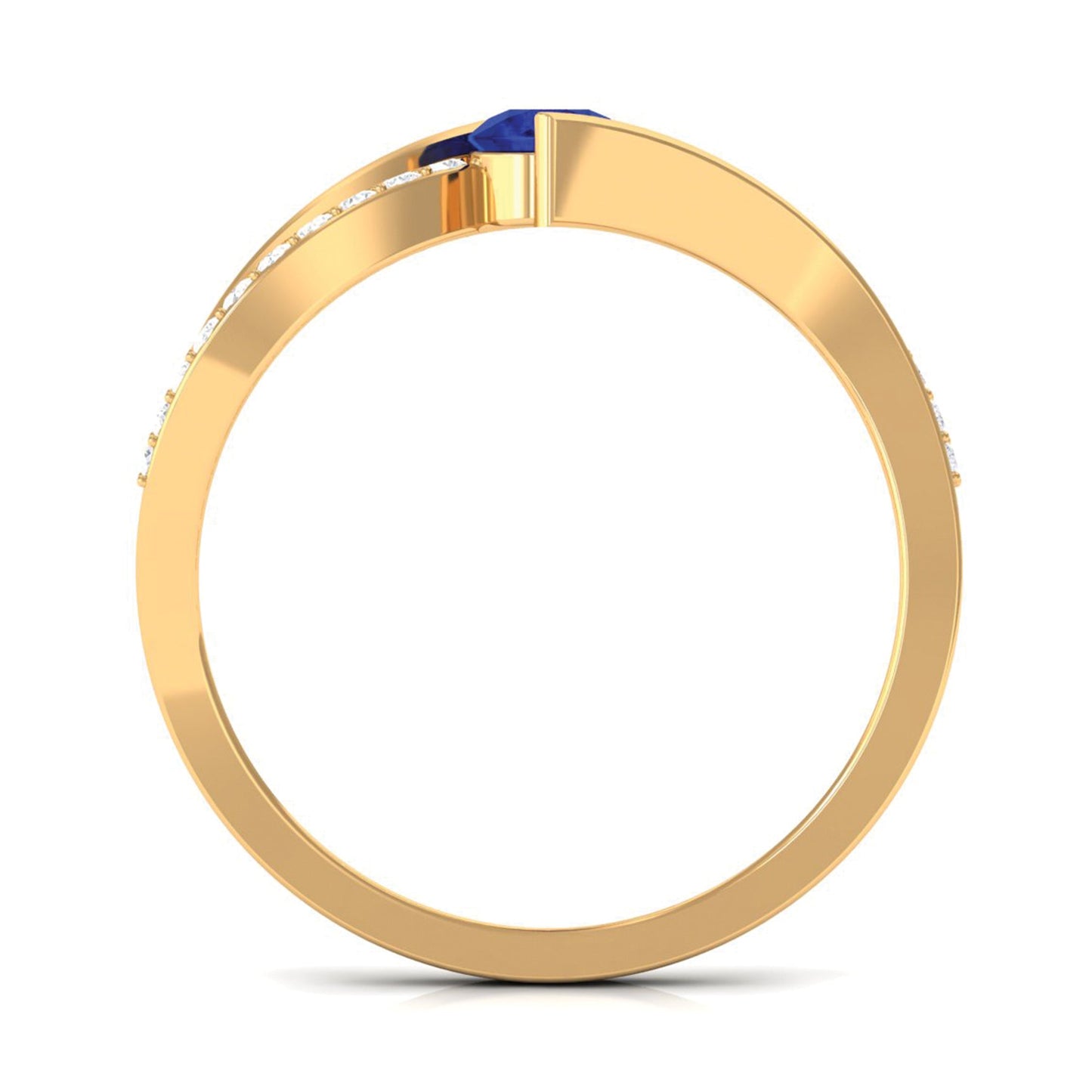 Round Blue Sapphire Bypass Engagement Ring with Diamond