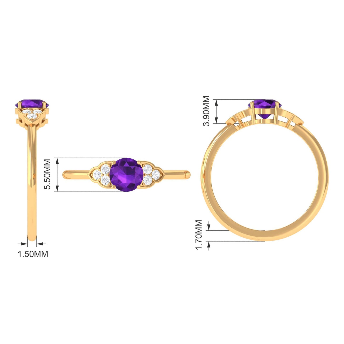 Round Amethyst and Diamond Engagement Ring