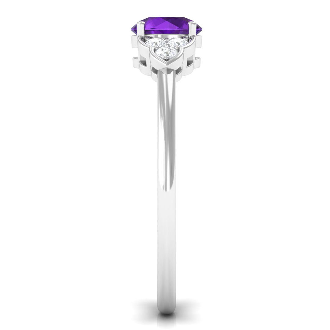 Round Amethyst and Diamond Engagement Ring