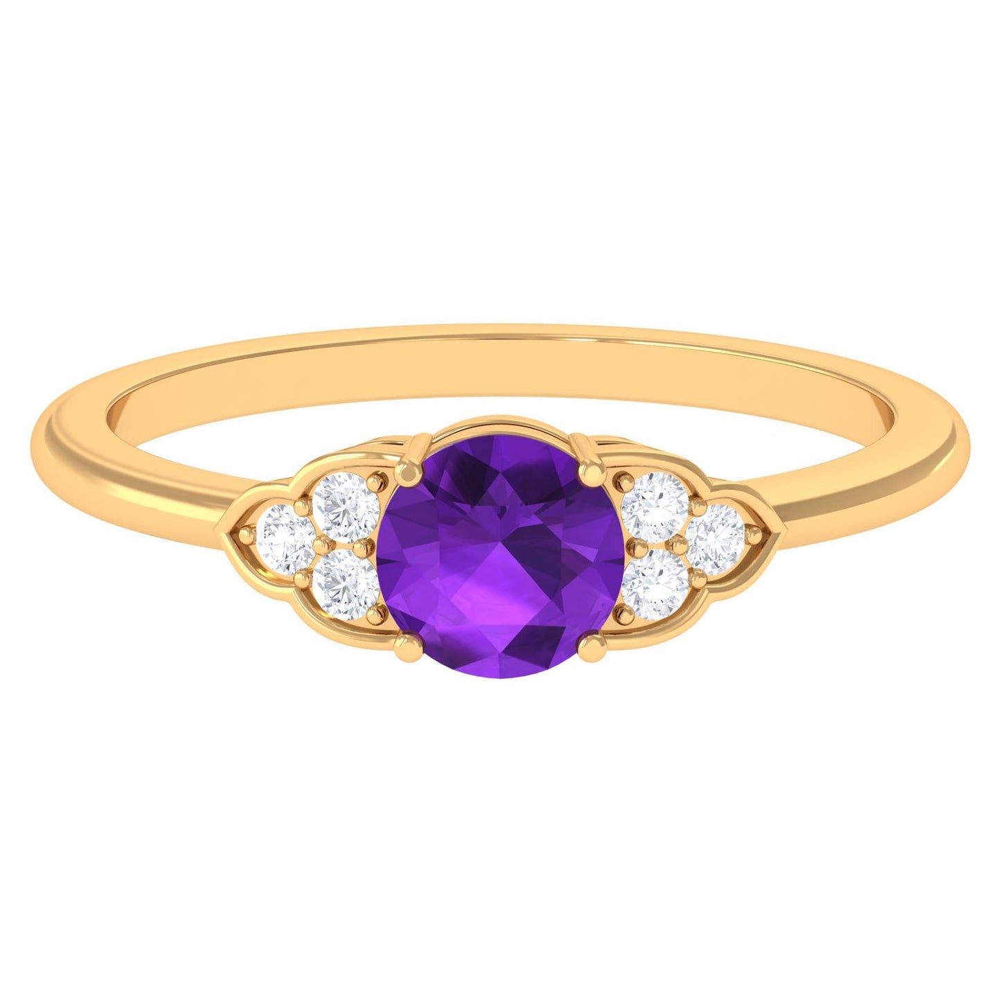 Round Amethyst and Diamond Engagement Ring