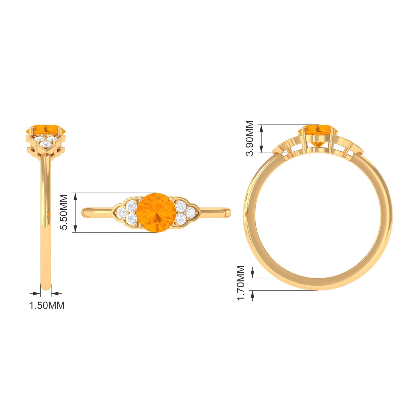 1 CT Fire Opal Engagement Ring with Diamond Trio