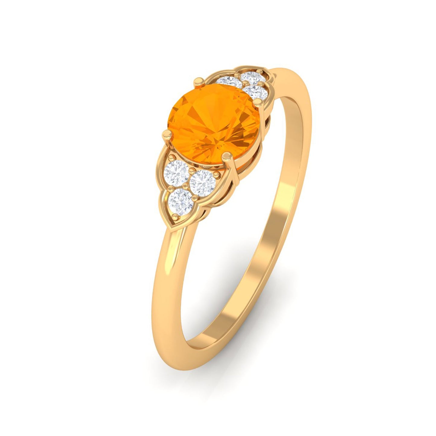 1 CT Fire Opal Engagement Ring with Diamond Trio
