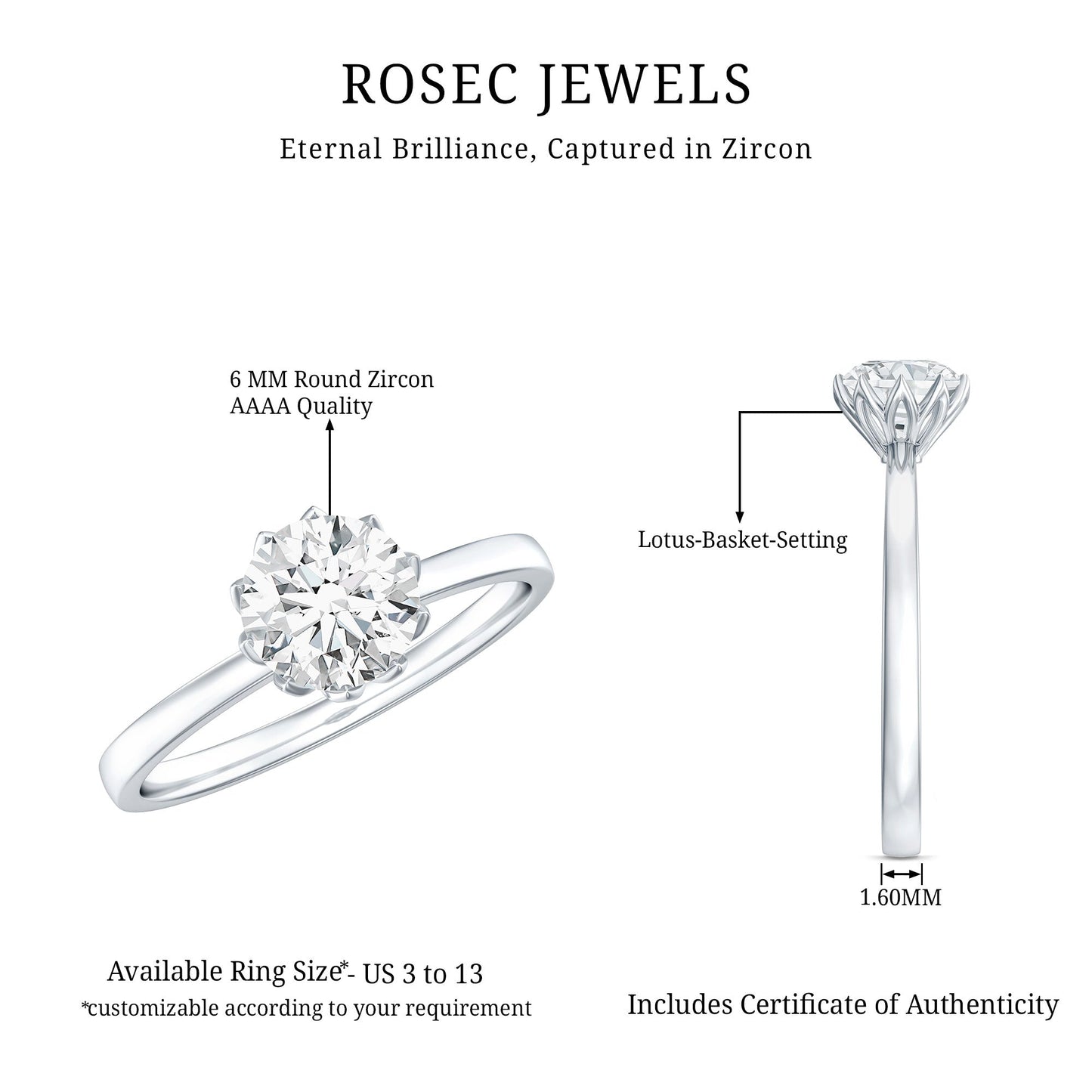 1 CT Simulated Diamond Solitaire Ring in Lotus Basket Setting