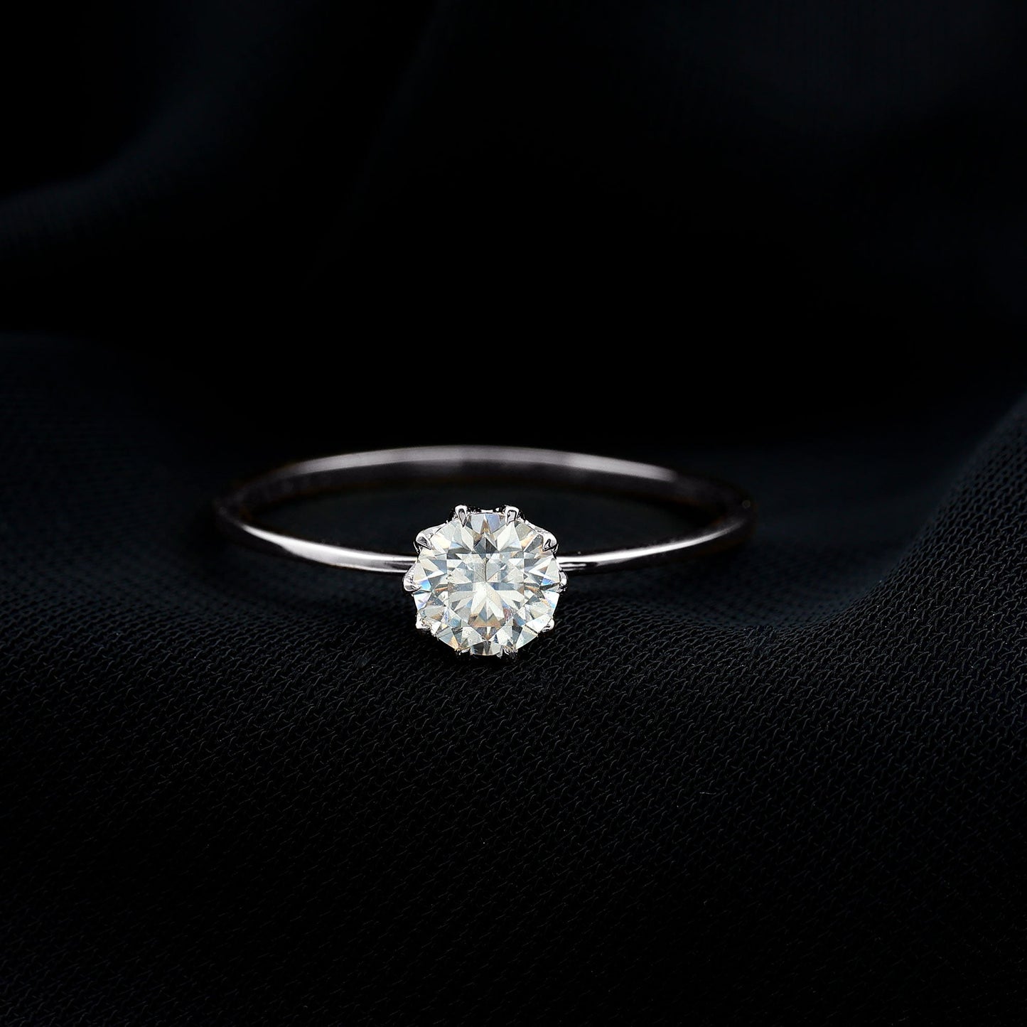 1 CT Simulated Diamond Solitaire Ring in Lotus Basket Setting