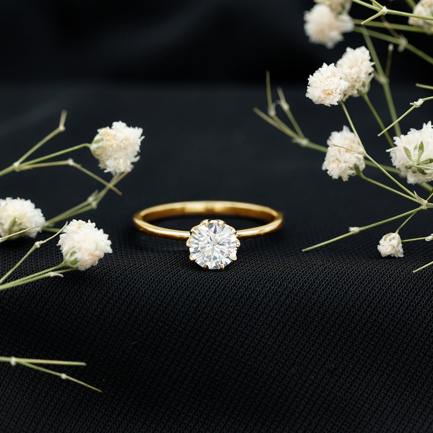 1 CT Simulated Diamond Solitaire Ring in Lotus Basket Setting