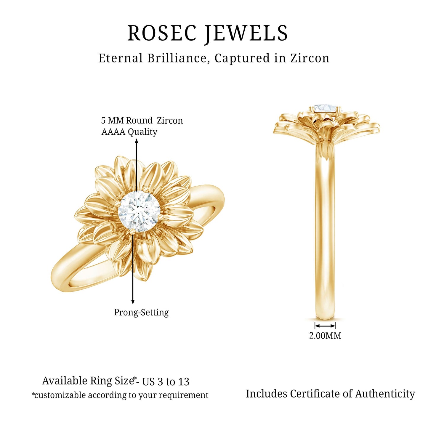 Round Cut Cubic Zirconia Flower Engagement Ring