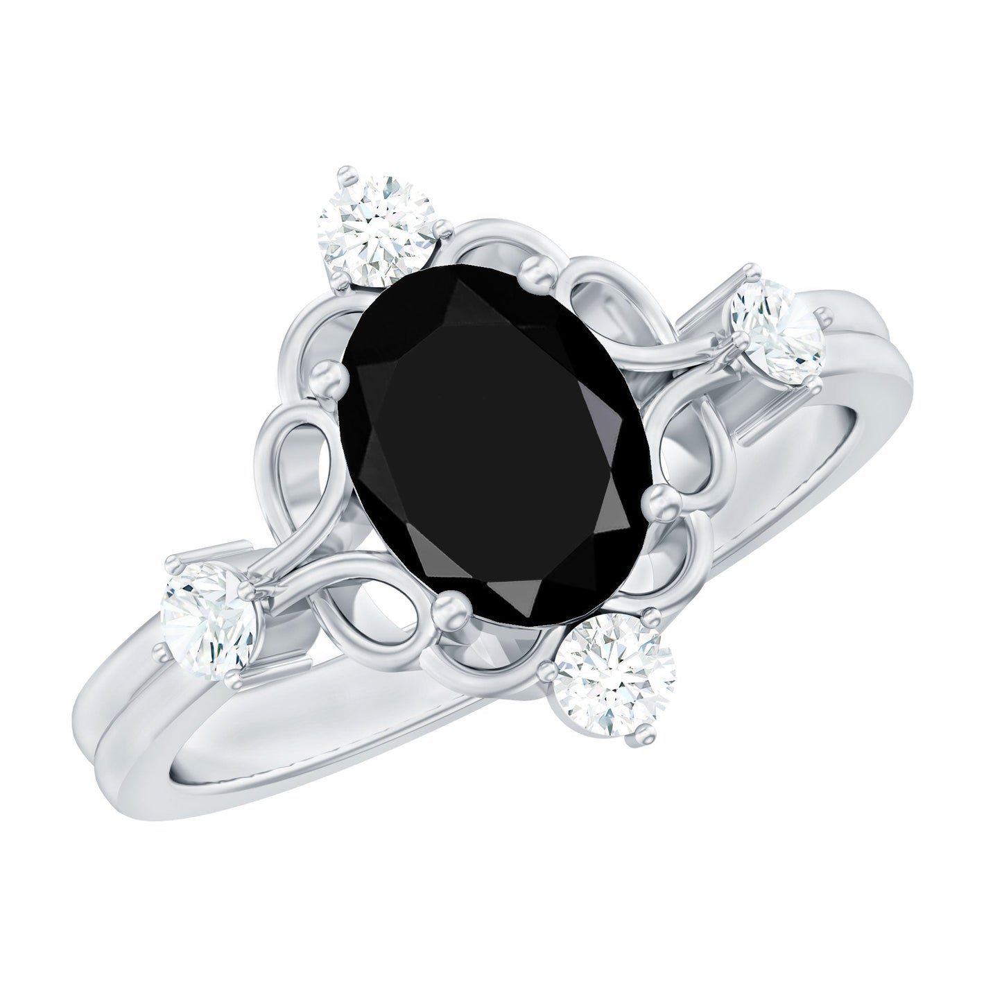Vintage Style 1.9 Carat Lab Grown Black Diamond Oval Engagement Ring with White Diamond