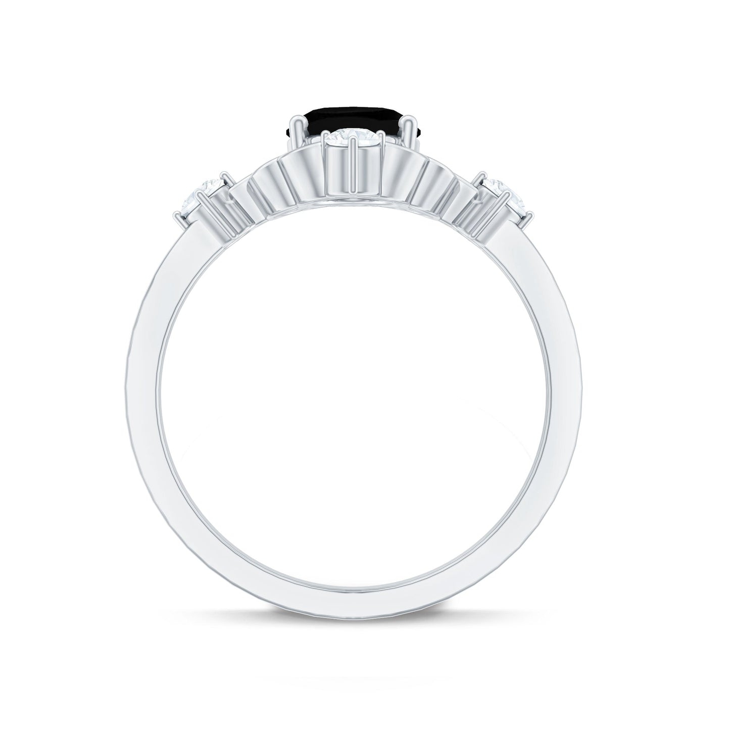 Vintage Style 1.9 Carat Lab Grown Black Diamond Oval Engagement Ring with White Diamond