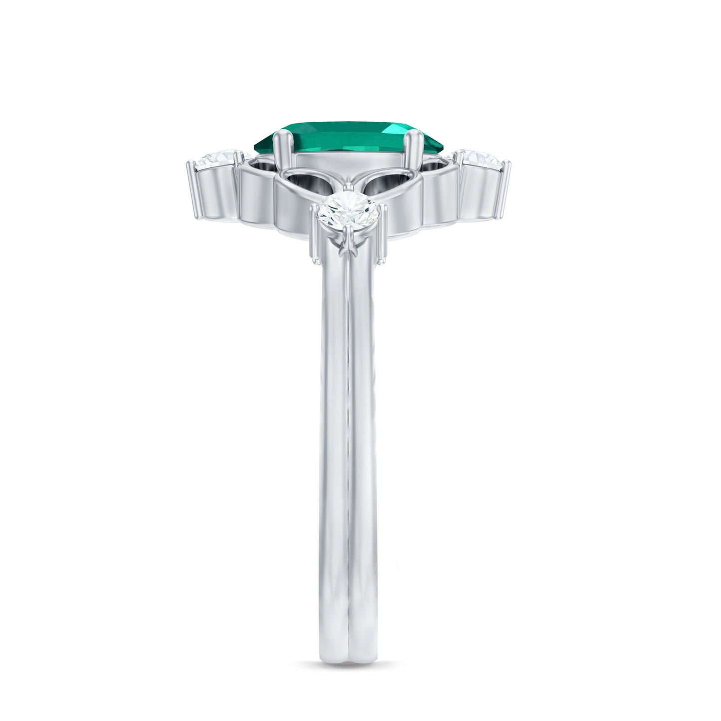 Vintage Inspired 1 Ct Lab Grown Emerald Oval Engagement Ring with Diamond