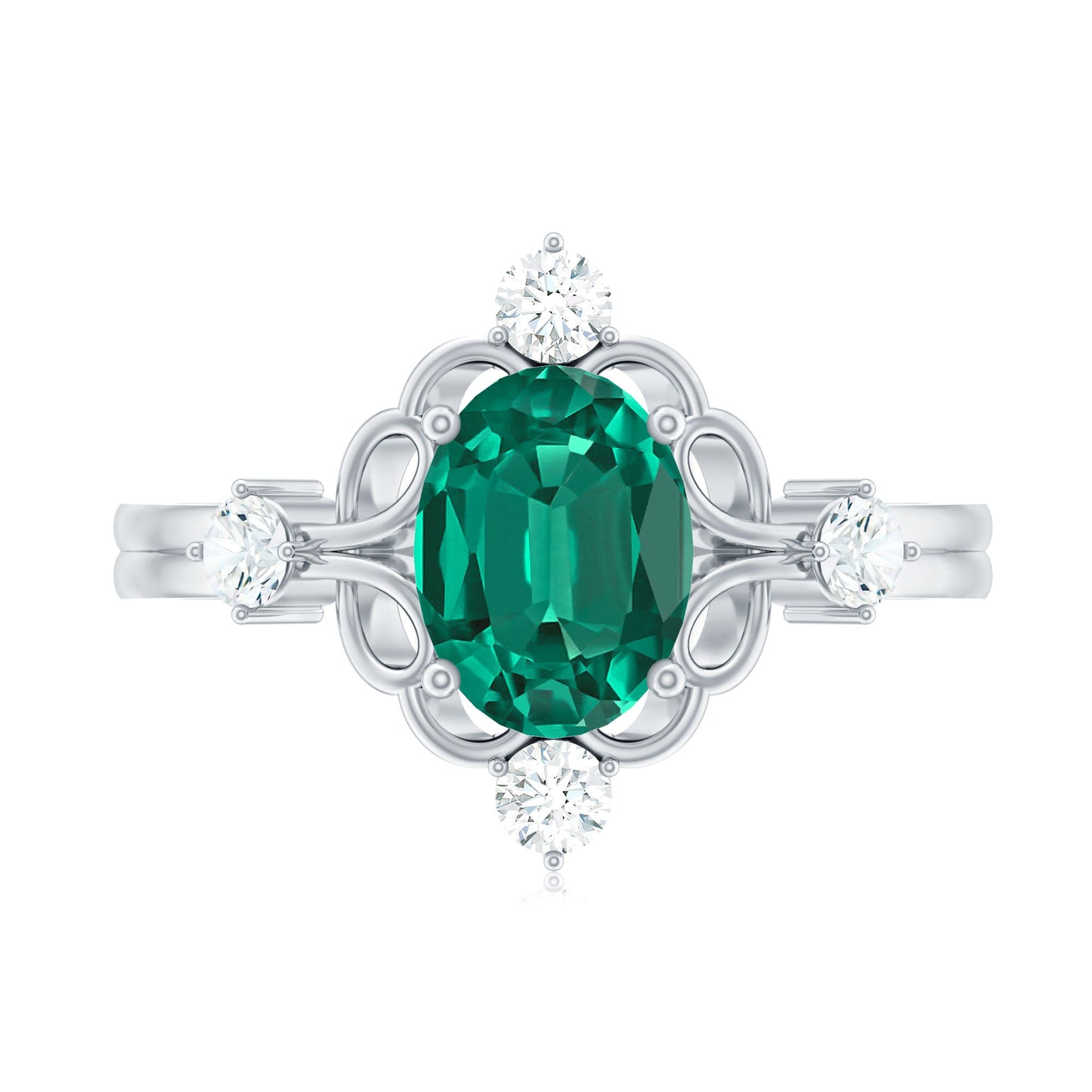 Vintage Inspired 1 Ct Lab Grown Emerald Oval Engagement Ring with Diamond