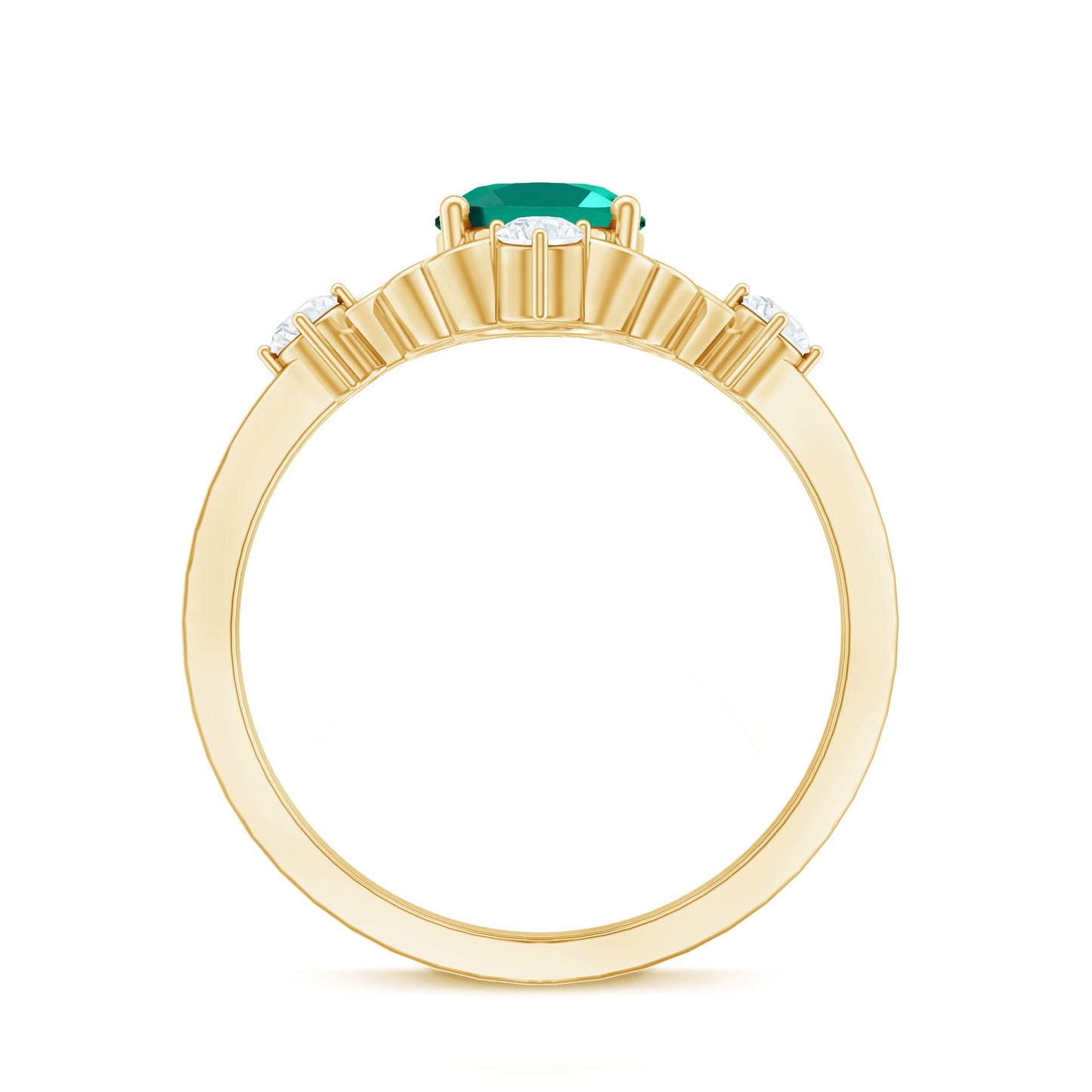 Vintage Inspired 1 Ct Lab Grown Emerald Oval Engagement Ring with Diamond