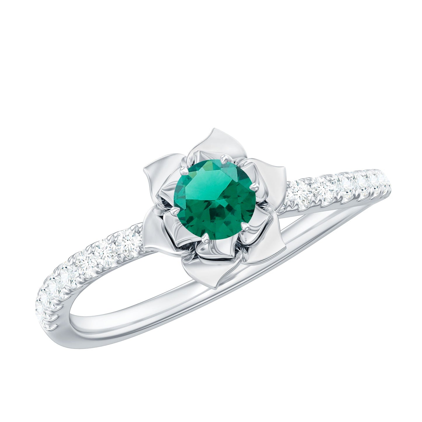 Certified Lab Grown Emerald Diamond Flower Engagement Ring