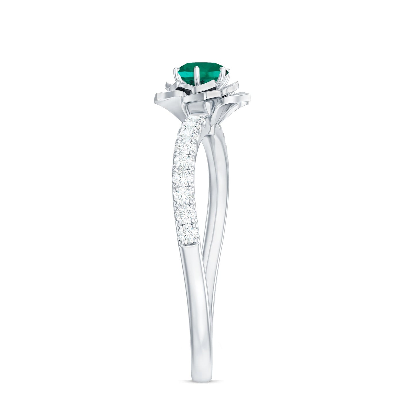 Certified Lab Grown Emerald Diamond Flower Engagement Ring